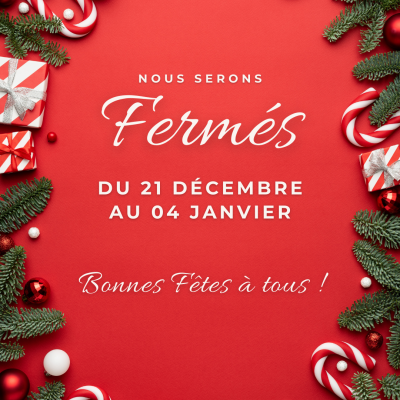 Publication Instagram fermeture vacances de noël rouge et vert